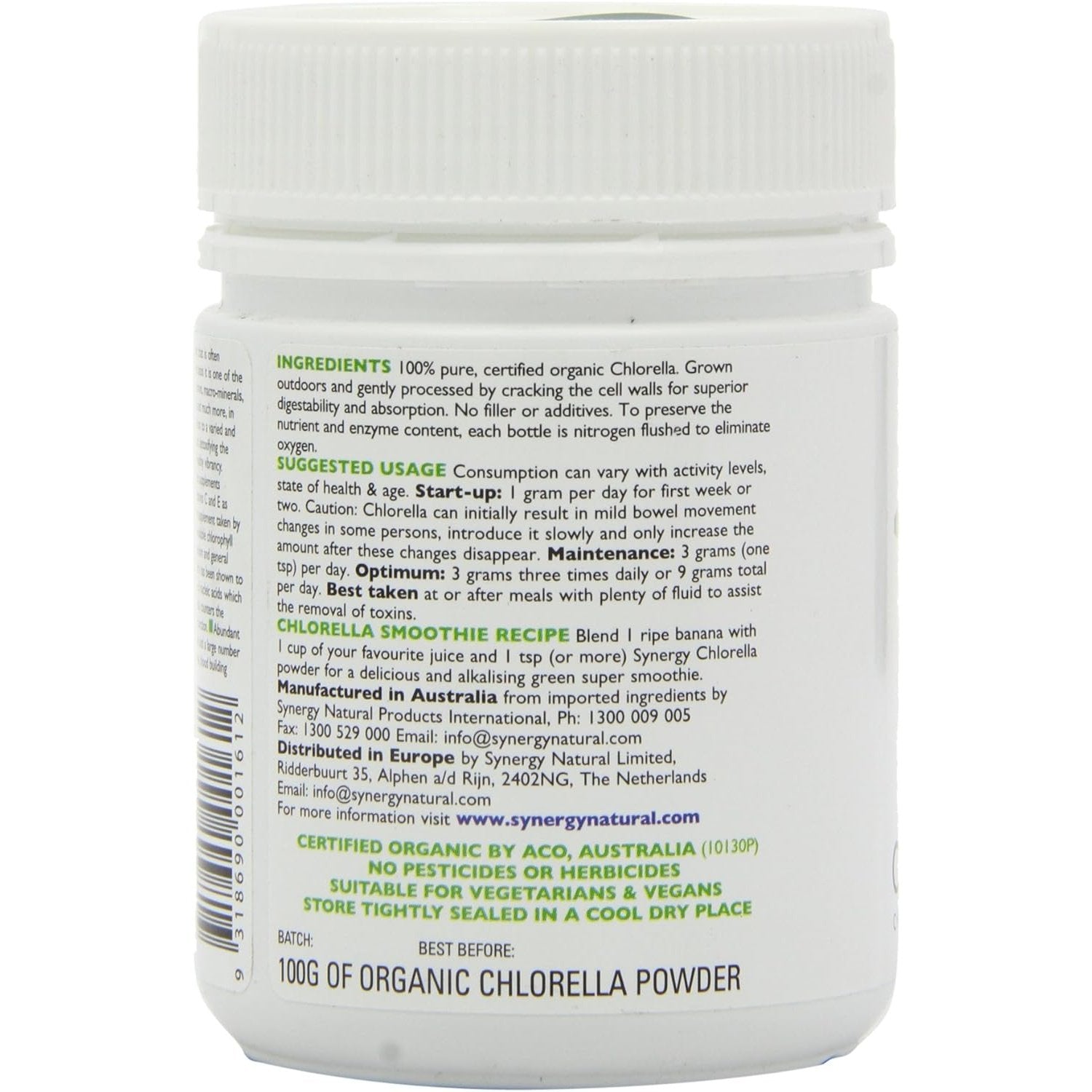 Synergy Natural Organic Chlorella Powder 100g