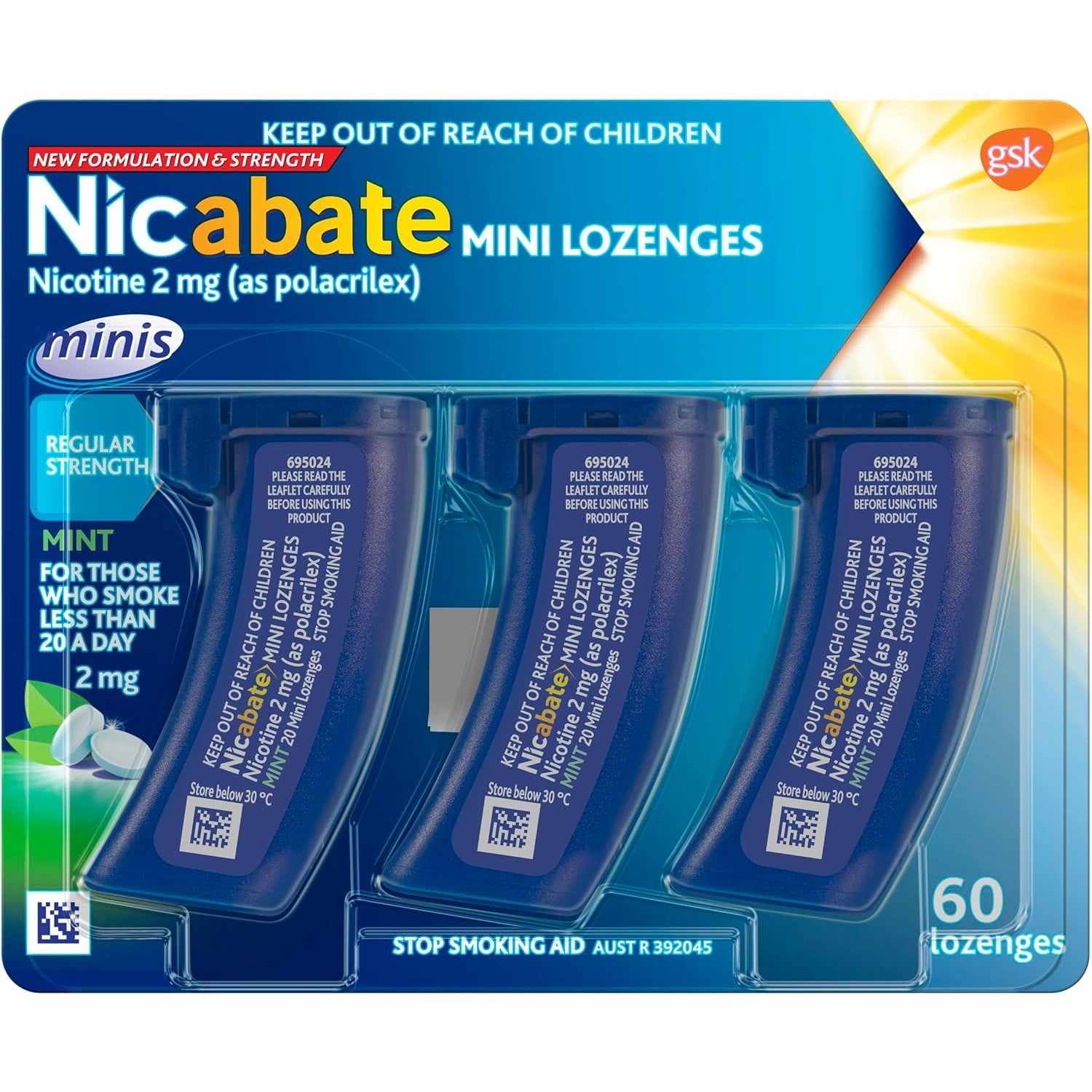 Nicabate Mini Lozenges Nicotine 2mg Regular Strength Mint 60 Lozenges