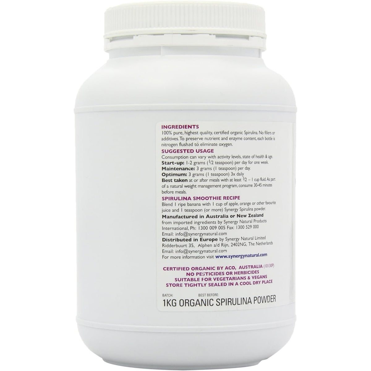Synergy Natural Organic Spirulina Powder 1kg