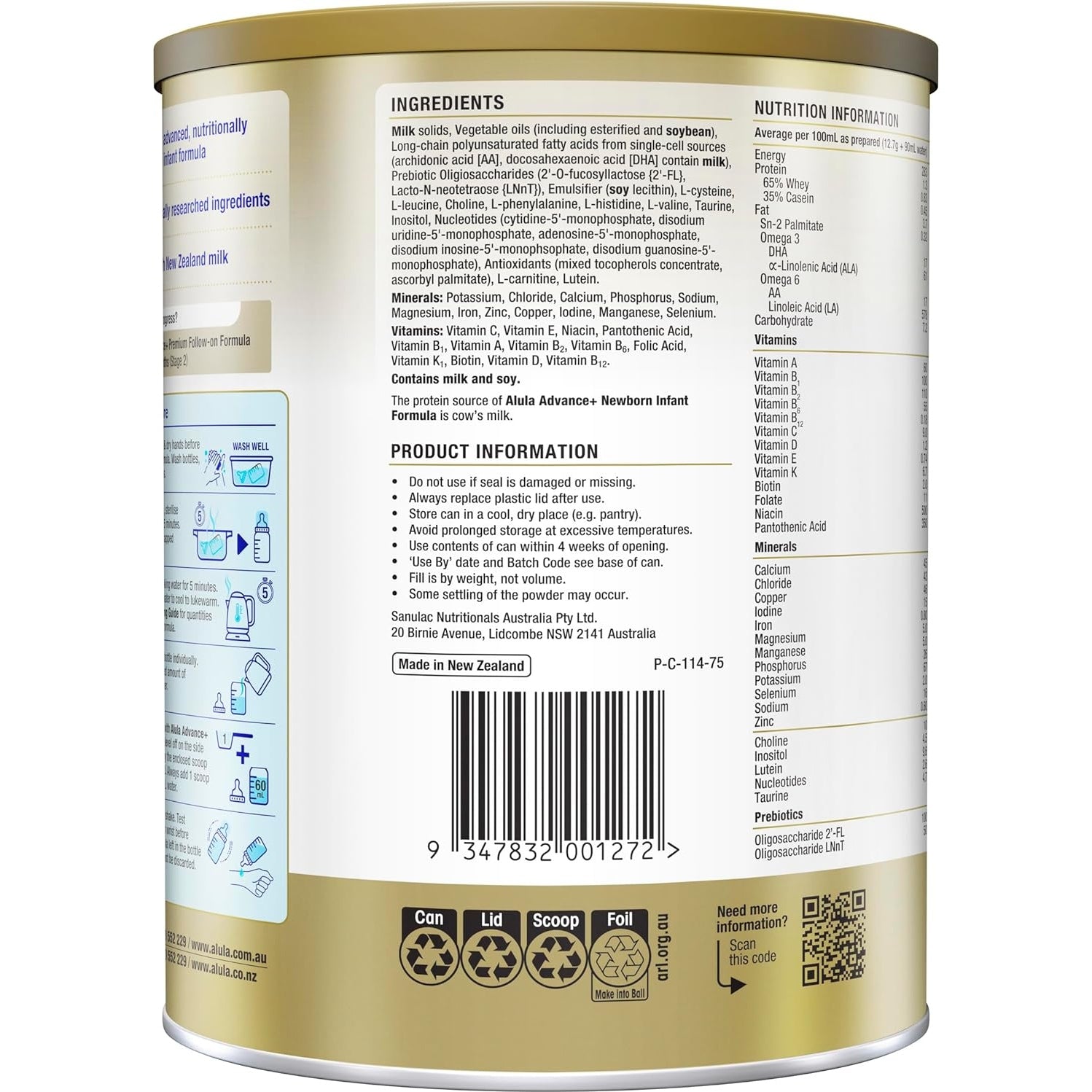 Alula Advance+ Stage 1 Premium Newborn Infant Formula 0-6 Months 800g