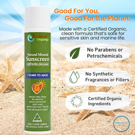 SOODOX Natural Mineral Sunscreen 7 Years to Adult SPF50 100g
