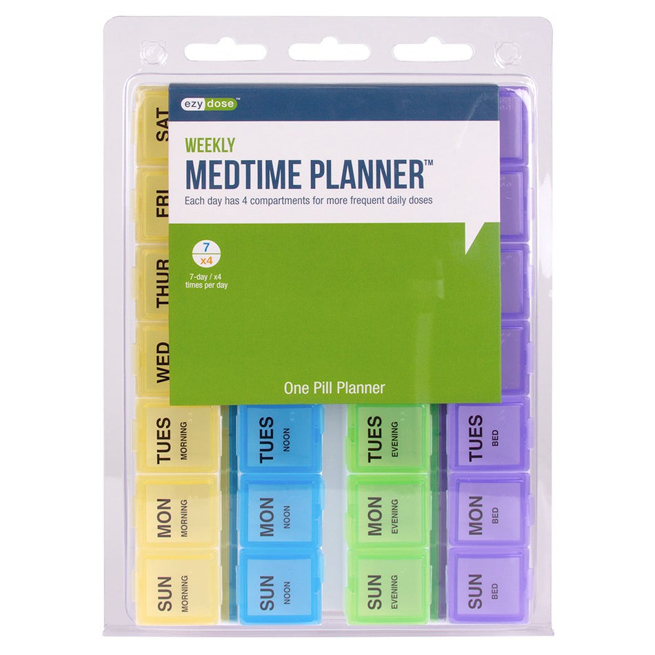 Ezy Dose MEDTime Planner Weekly 4x per Day Pill Organiser Multi Colour Large