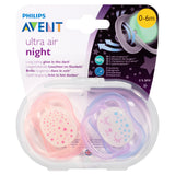 Avent Ultra Air Night Soother 0-6 Months 2 Pack (colour/design may vary and may be different to pictured)