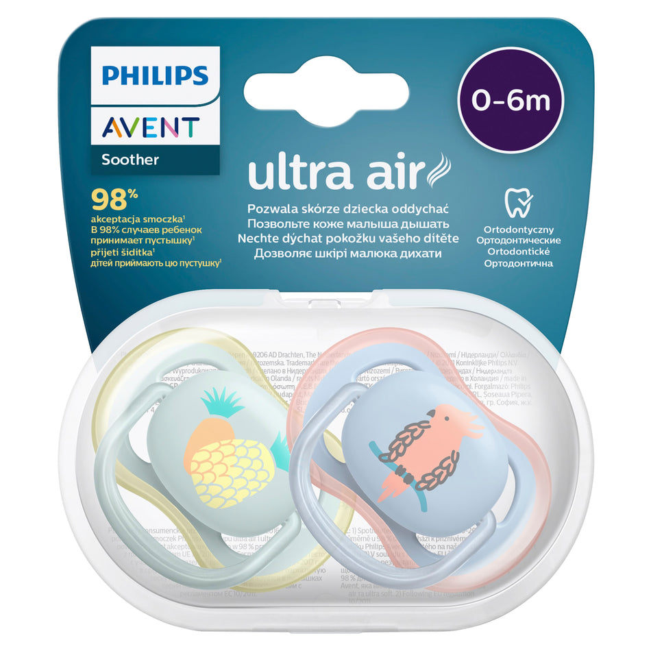 Avent Ultra Air Soother Deco Mixed 0-6 Months 2 Pack - (Assorted Colours)