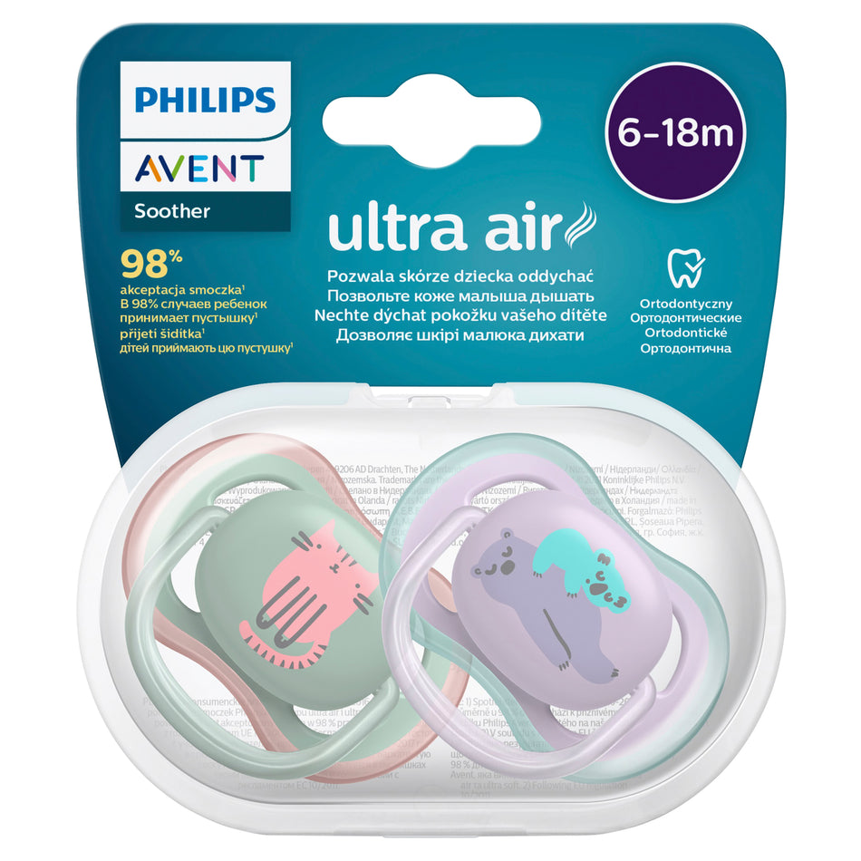 Avent Ultra Air Soother Deco Mixed 6-18 Months 2 Pack - Assorted