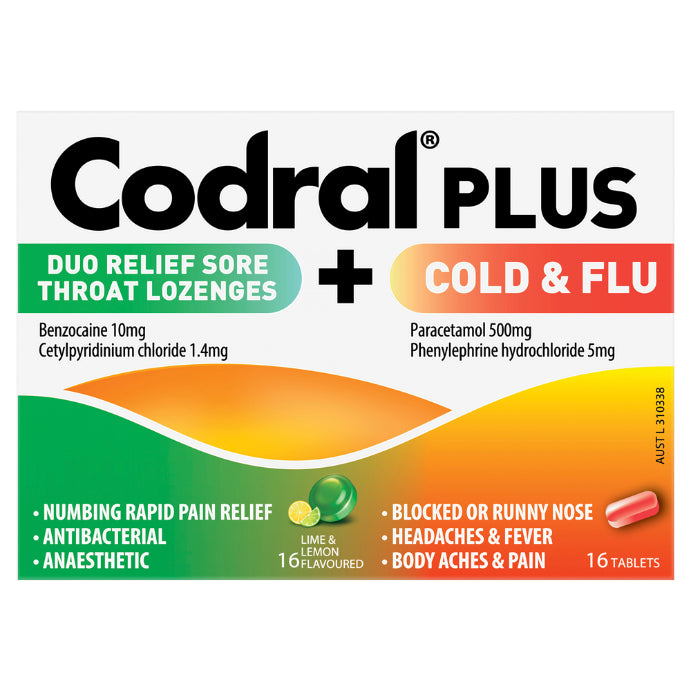 Codral Plus Cold & Flu +sore Throat 16 Lozenges