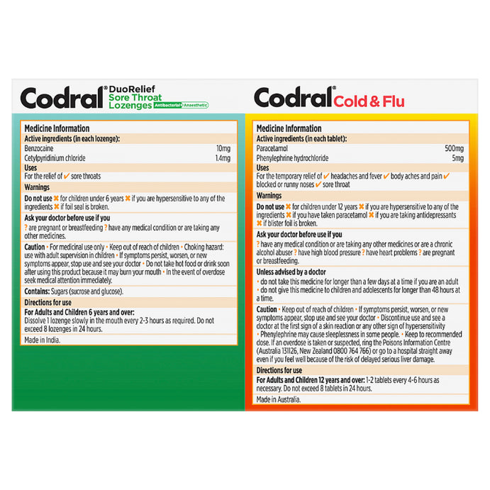 Codral Plus Cold & Flu +sore Throat 16 Lozenges