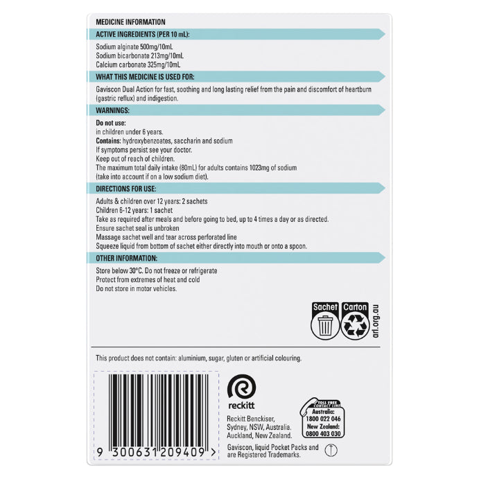 Gaviscon Dual Action Liquid Peppermint Sachet 10ml X 24