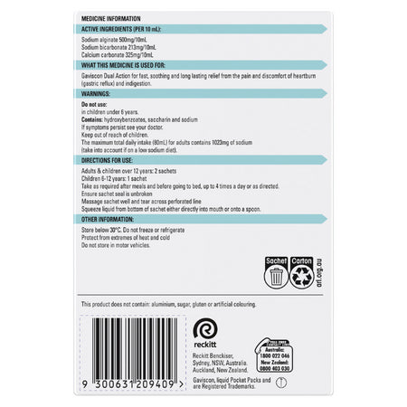 Gaviscon Dual Action Liquid Peppermint Sachet 10ml X 24