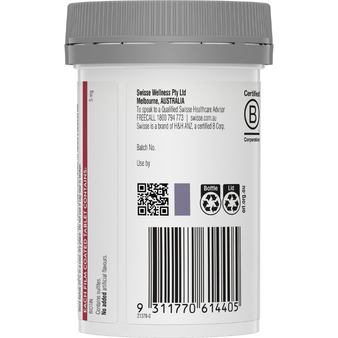Swisse Beauty High Strength Biotin 5,000mcg 100 Tablets