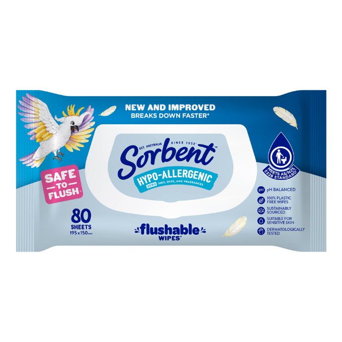 Sorbent Hypo Allerg Flush Wipes 80pk