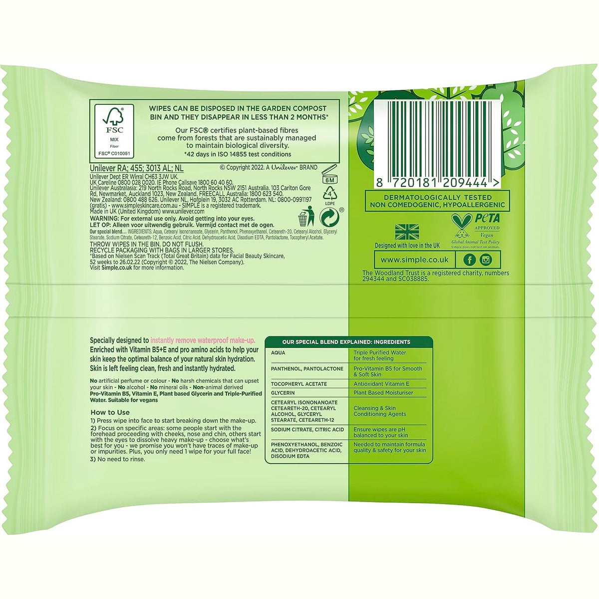Simple Biodegradable Facial Wipes 25 Wipes