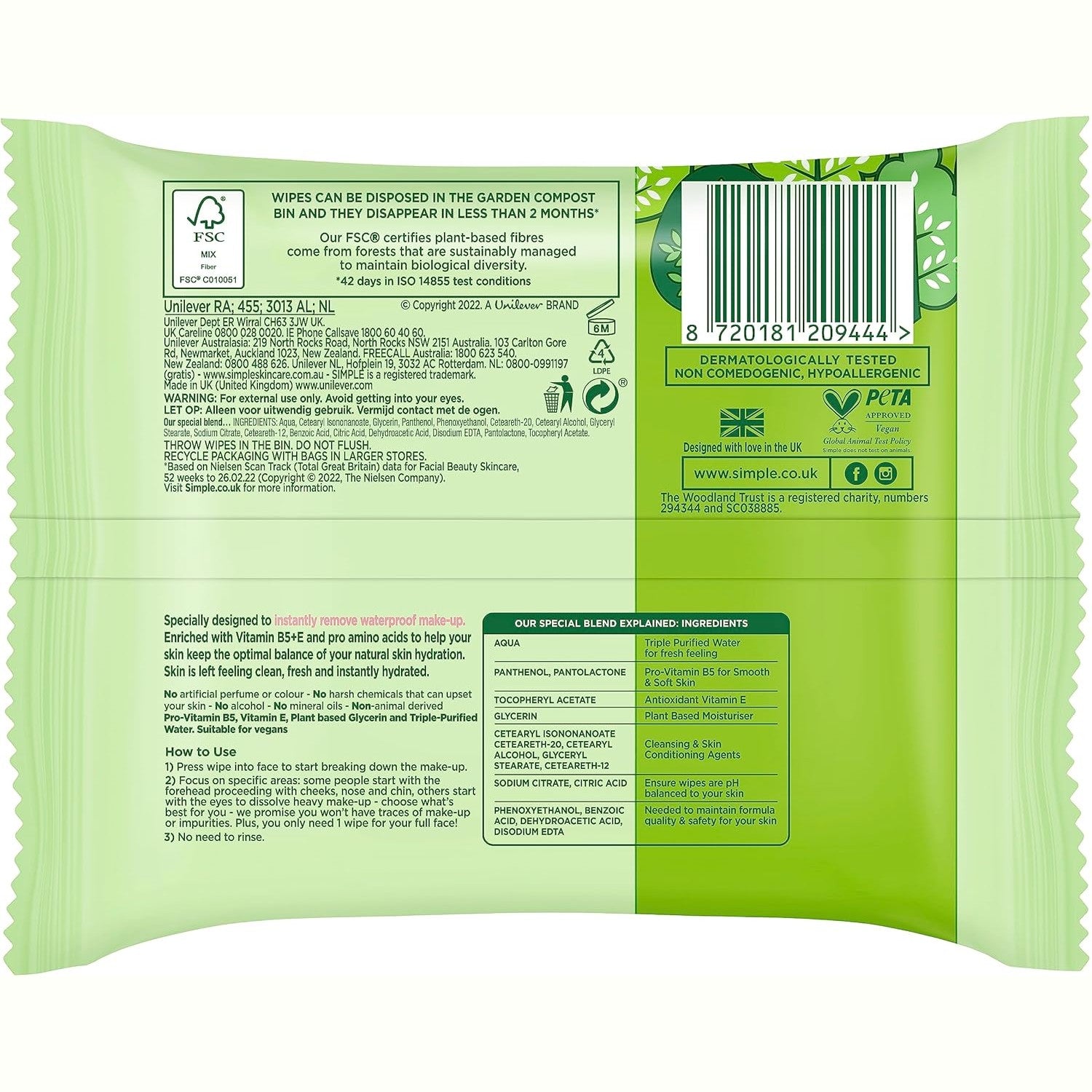 Simple Biodegradable Facial Wipes 25 Wipes