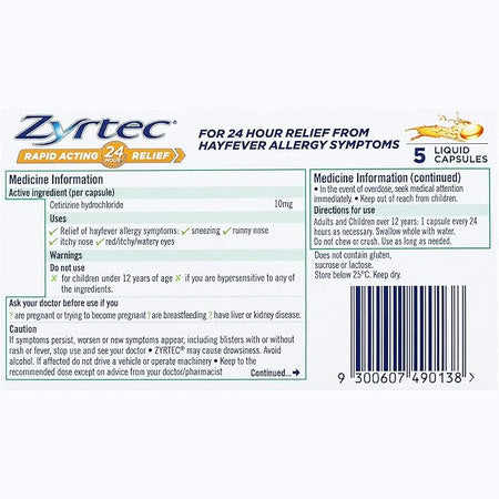 Zyrtec Rapid Acting Liquid Capsules 5 Capsules