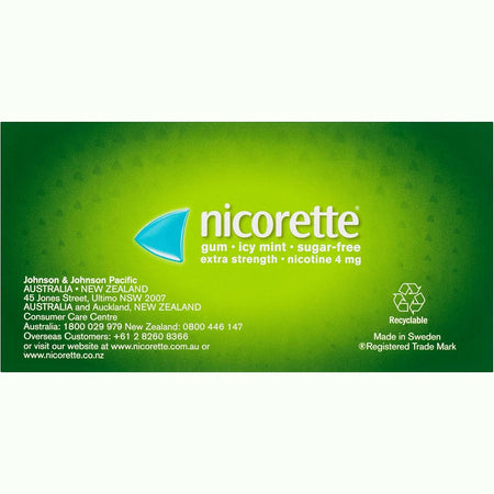 Nicorette Nicotine Gum 4mg Extra Strength Icy Mint 75 Pack