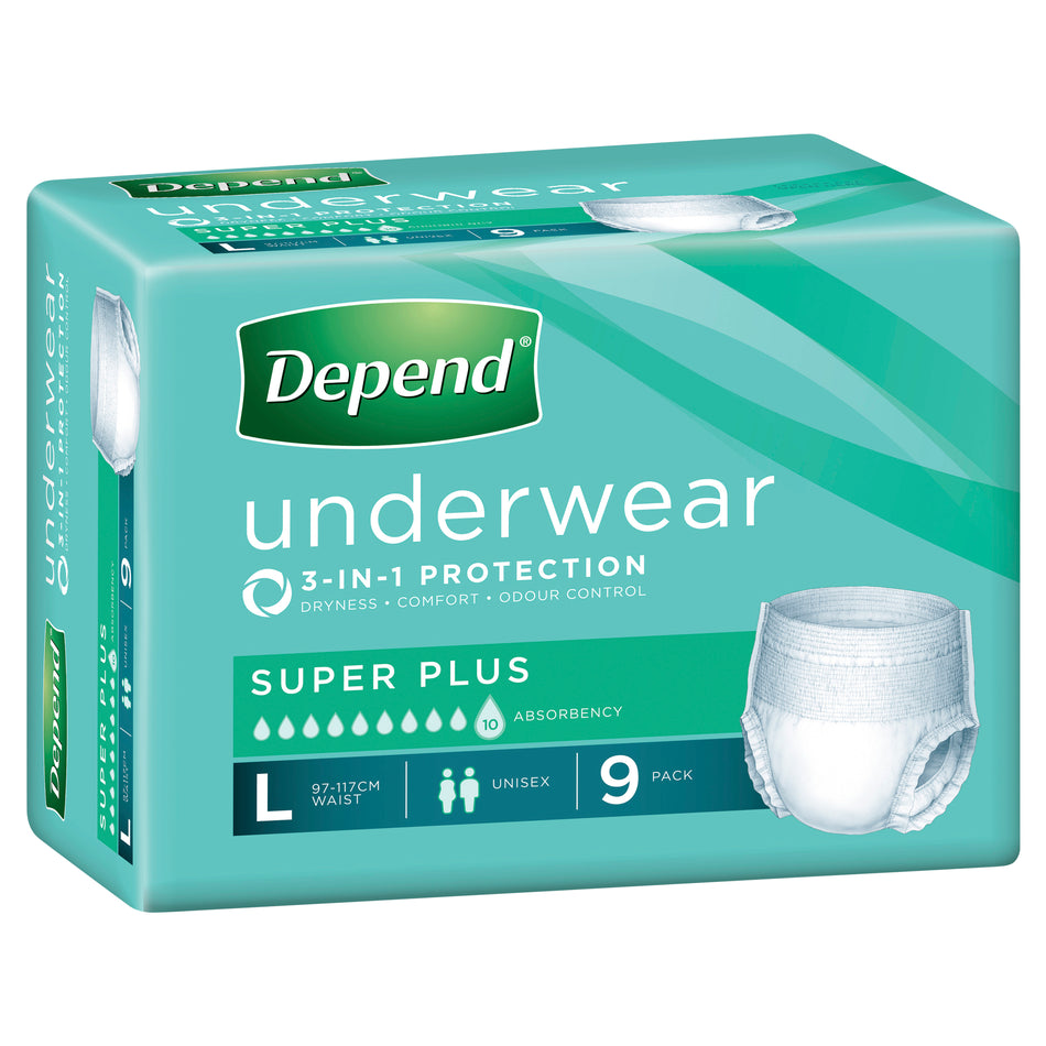 Depend Unisex Underwear Super Plus Large 9 Pack