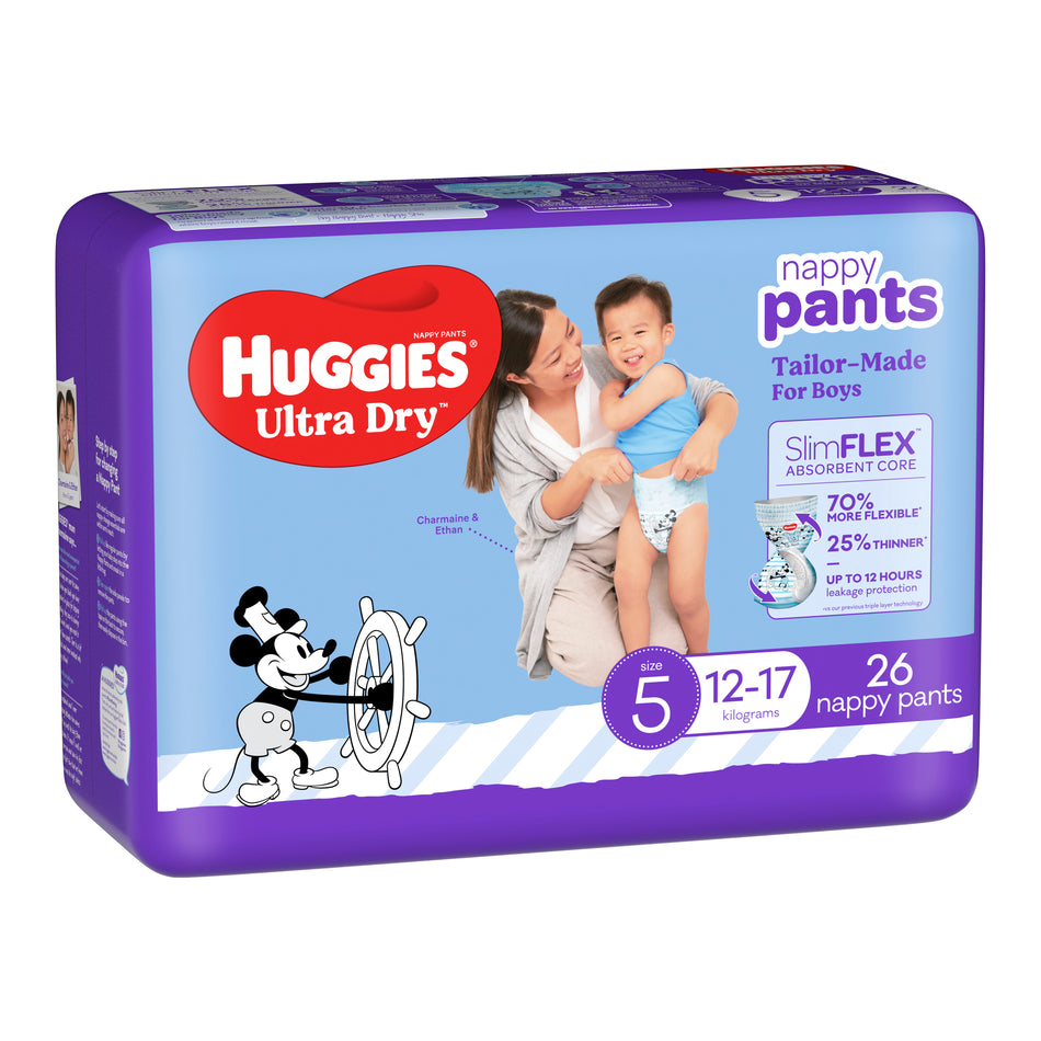Huggies Ultra Dry Nappy Pants Boys Size 5 (12-17kg) 26 Pack