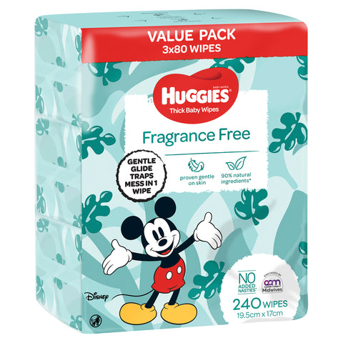 Huggies Thick Baby Wipes Fragrance Free 240 Pack