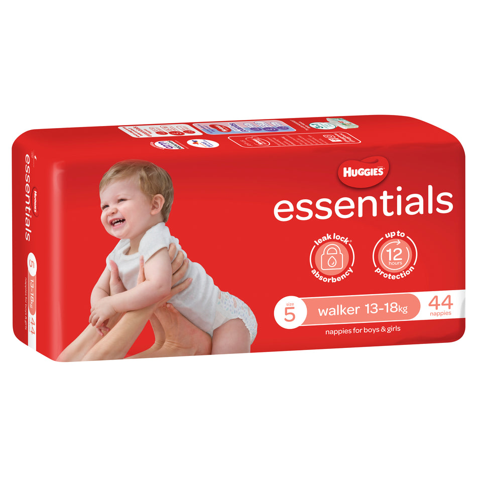 Huggies Essentials Nappies Walker  Size 5 (13 - 18kg) 44 Pack