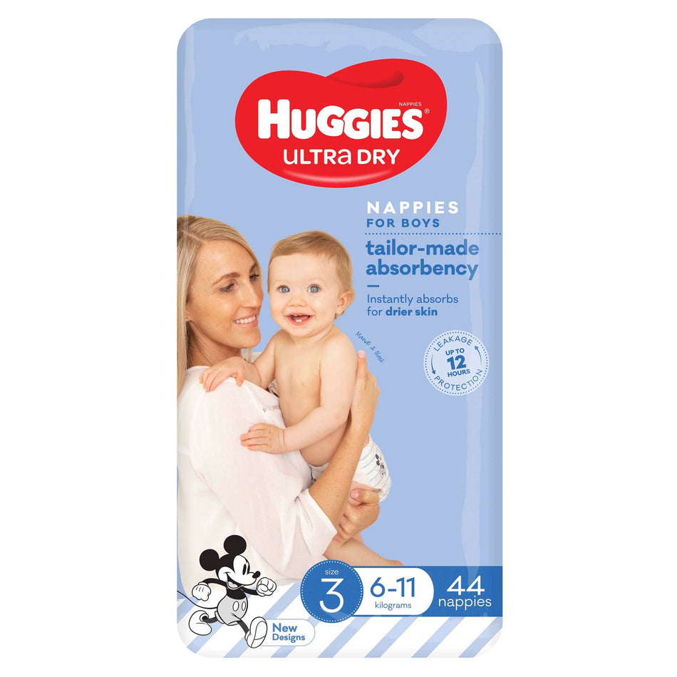 Huggies Ultra Dry Nappies Size 3 Boy 6-11kg Bulk 44 Pack