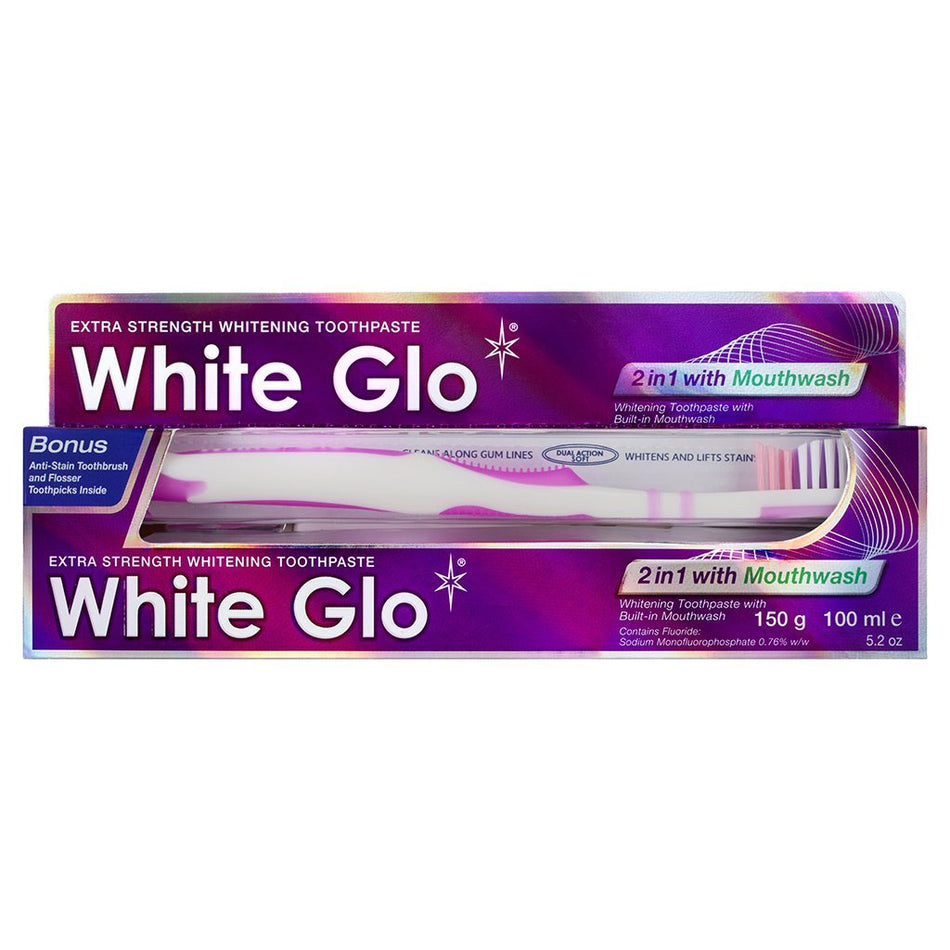 White Glo 2 IN 1 Whitening Toothpaste 150G