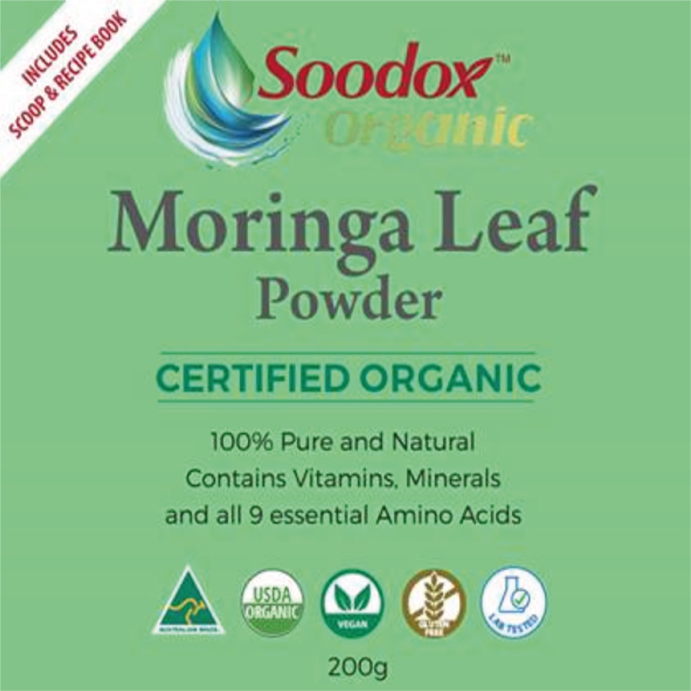 SOODOX Moringa Leaf Powder Certified Organic 200g