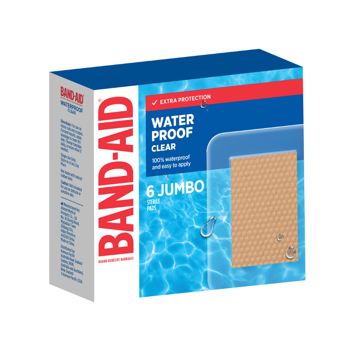 Bandaid Waterproof Clear Jumbo Pad 6pk