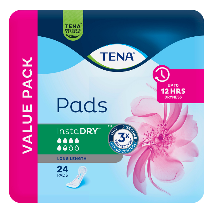 Tena Pad InstaDRY Long Length 24 Pack