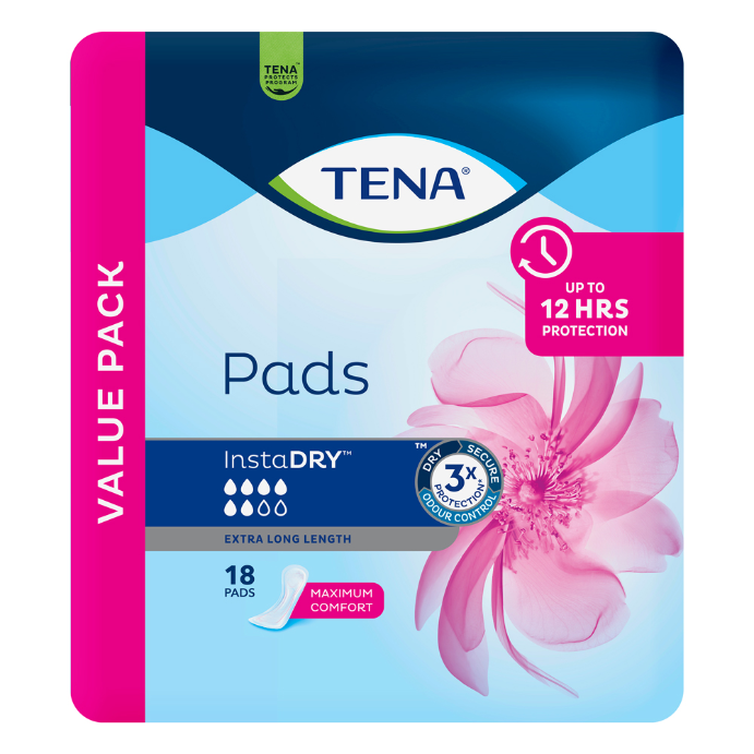 Tena Pad InstaDRY Extra Long Length 18 Pack