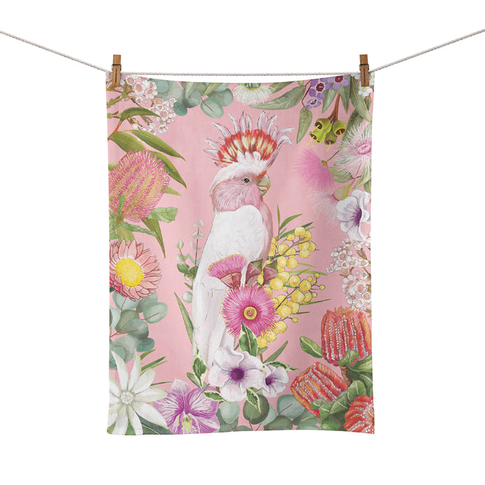 LA LA LAND Tea Towel Australian Wildflowers Cockatoo 44 X 64cm