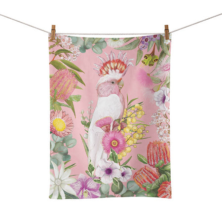 LA LA LAND Tea Towel Australian Wildflowers Cockatoo 44 X 64cm