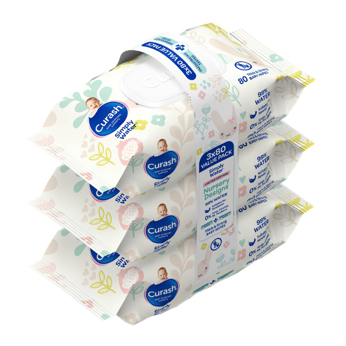 Curash Nursery Designs Wipes 80 Pack x 3 Pack
