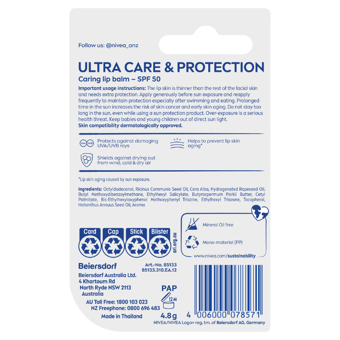 Nivea Lip Ultra Care & Protection SPF50 4.8g
