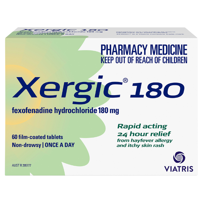 Xergic Fexofenadine Hydrochloride 180mg 60 Tablets