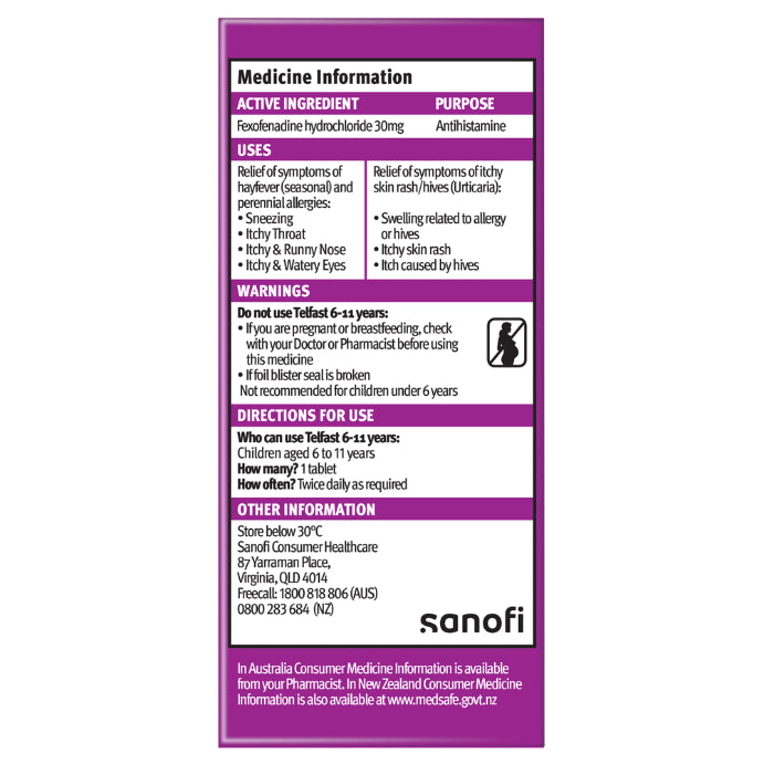 TELFAST 30mg 30 Tablets