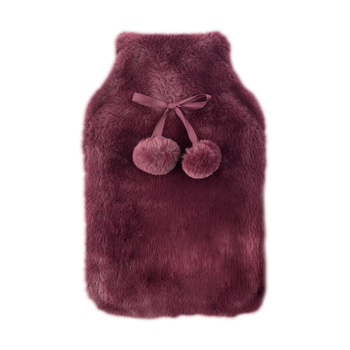 Body Warmers Fur Hot Water Bottle & Cover Set in Maroon or Charcoal 1 Each