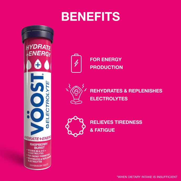 VÖOST Hydrate + Energy Raspberry Burst 12 Effervescent Tablets