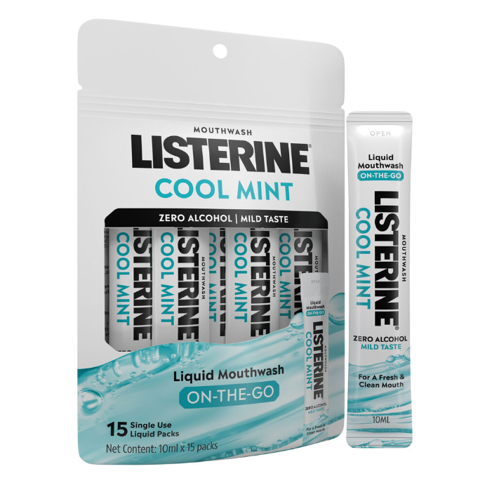 Listerine Liquid Mouthwash On-The-Go Cool Mint 10mL x 15 Sachets