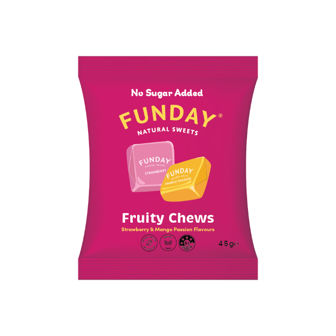 Fun Day Natural Sweets Fruity Chews Strawberry & Mango Passion Flavours 45g