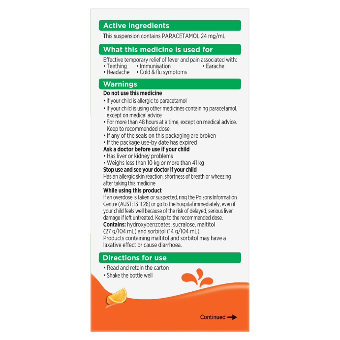 Panadol Children 1-5 Years Orange Flavour 100mL