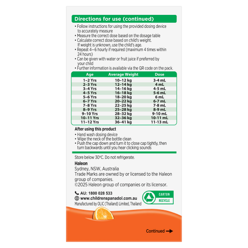 Panadol Children 5-12 Years Orange Flavour 100mL