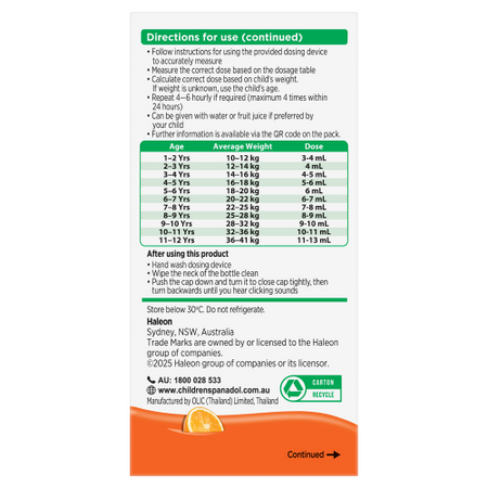 Panadol Children 5-12 Years Orange Flavour 100mL