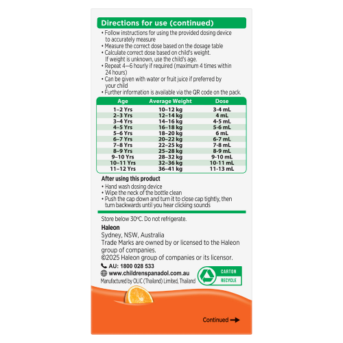 Panadol Children 5-12 Years Orange Flavour 200mL