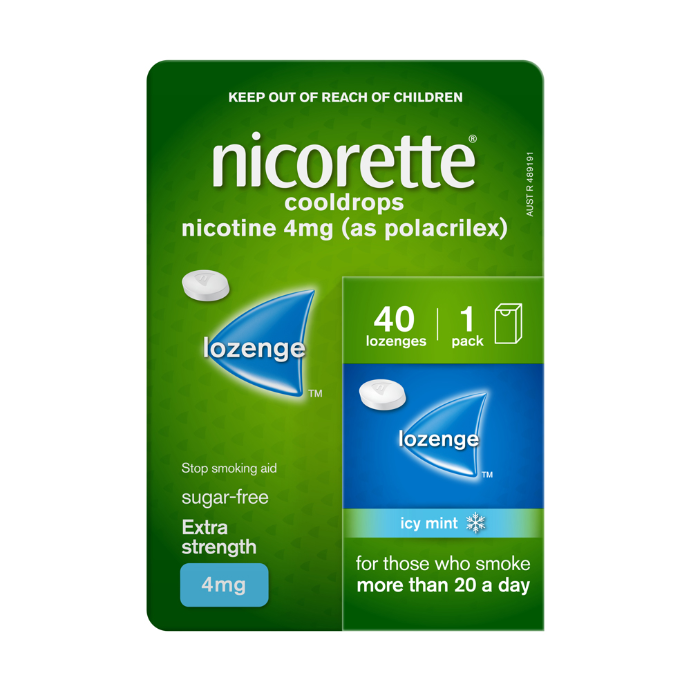 Nicorette Cooldrops Nicotine 4mg Icy Mint Regular Strength 40 Lozenges
