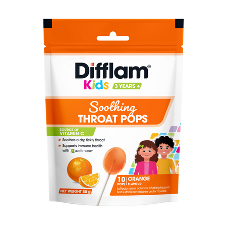 Difflam Kids 3 Years+ Soothing Throat Pops Orange Flavour 10 Pack