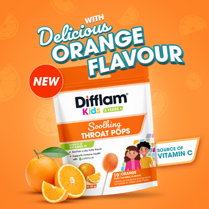 Difflam Kids 3 Years+ Soothing Throat Pops Orange Flavour 10 Pack
