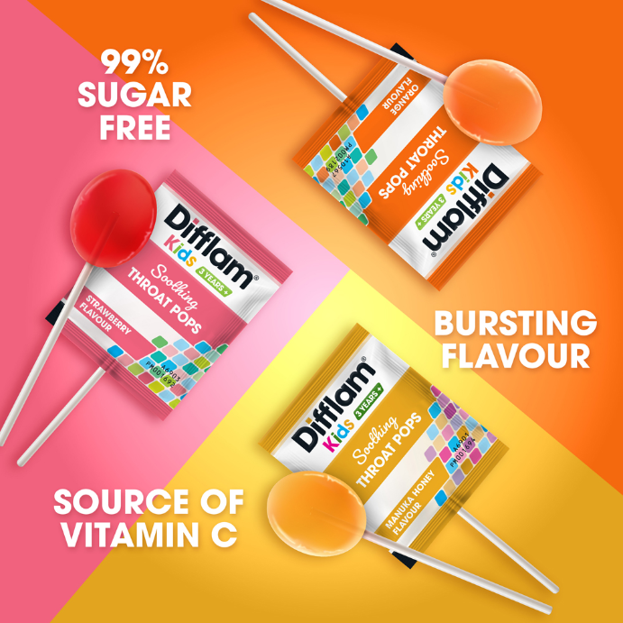 Difflam Kids 3 Years+ Soothing Throat Pops Orange Flavour 10 Pack