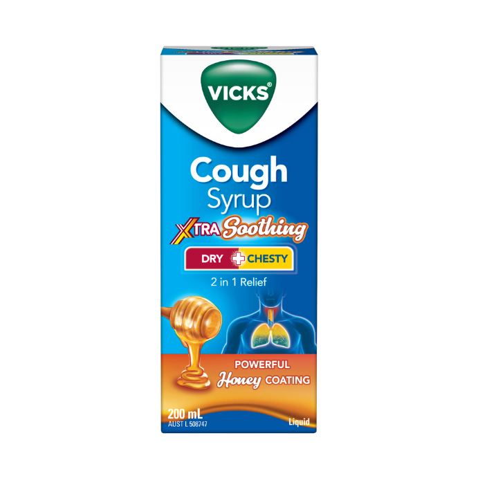 Vicks Cough Syrup Xtra Soothing Dry + Chesty 200mL