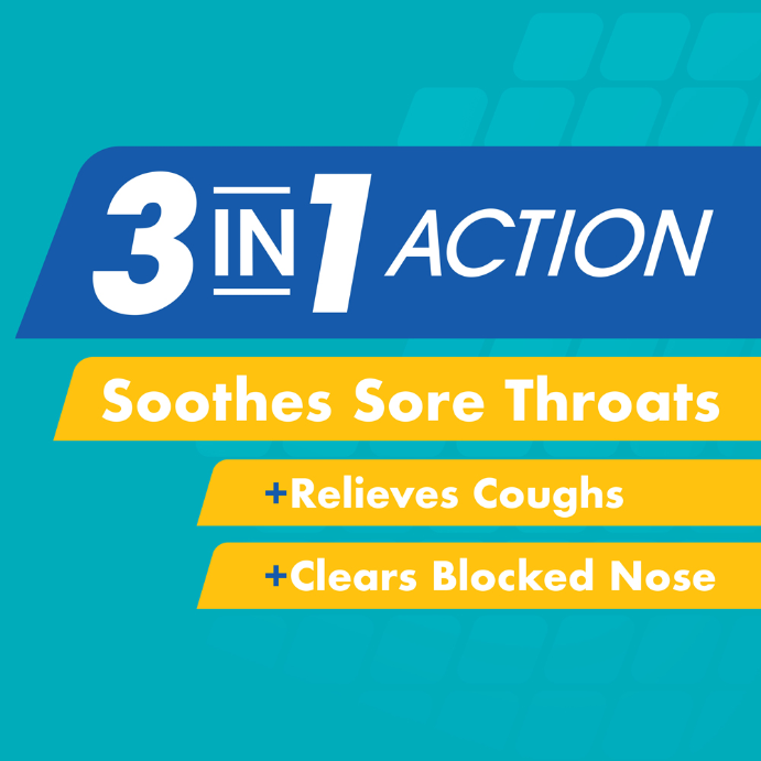 Difflam Soothing Cough + Sore Throat + Blocked Nose Blackcurrant Flavour 16 Lozenges