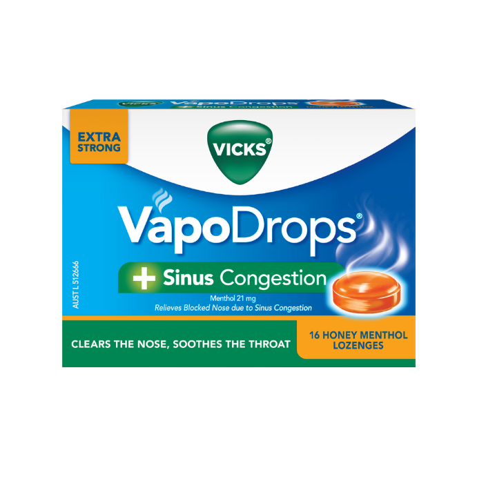 Vicks VapoDrops + Sinus Congestion Honey Menthol 16 Lozenges
